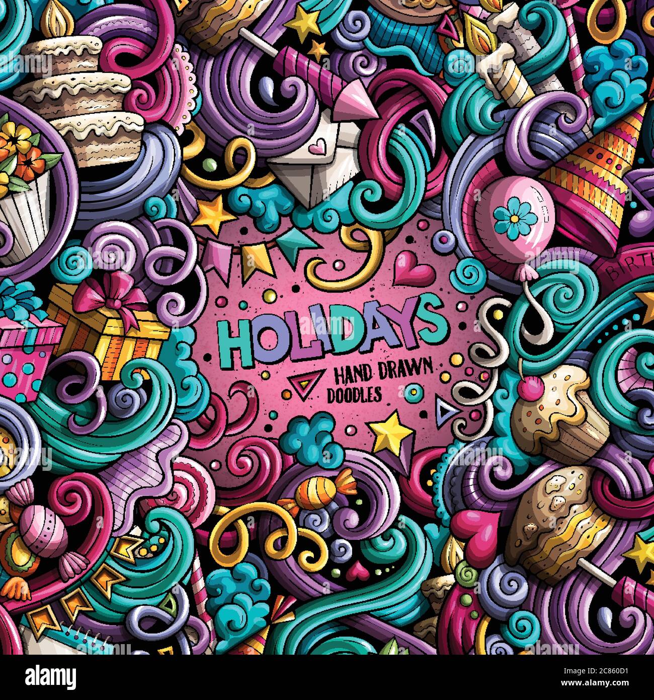 Cartoon hand-drawn doodles holidays illustration Stock Vector Image ...