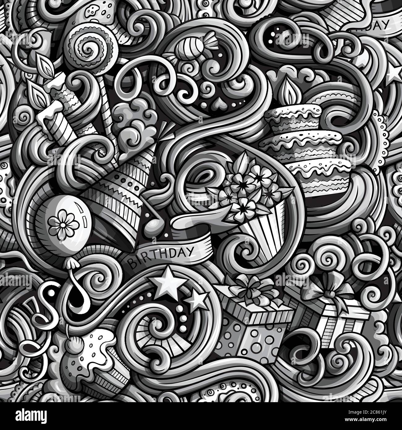 Cartoon cute doodles hand drawn Holidays seamless pattern Stock Vector ...