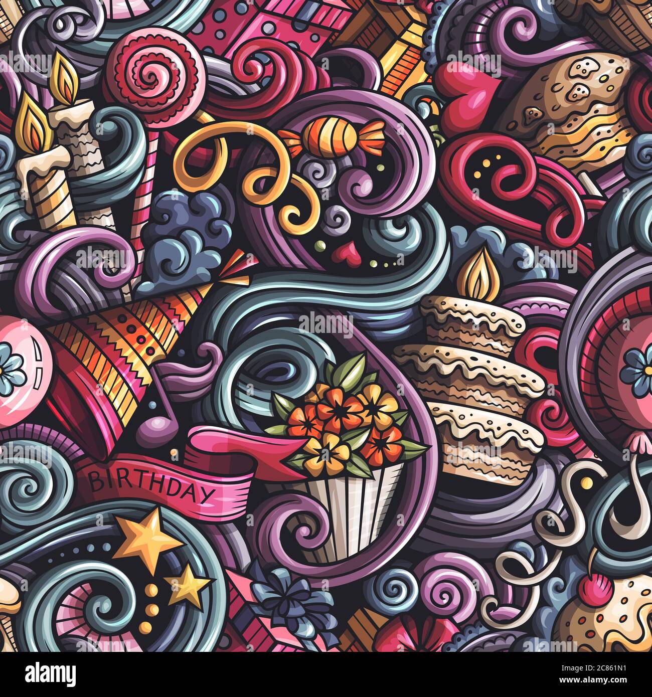 Cartoon cute doodles hand drawn Holidays seamless pattern Stock Vector ...