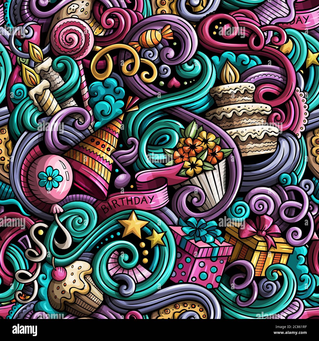 Cartoon cute doodles hand drawn Holidays seamless pattern Stock Vector ...