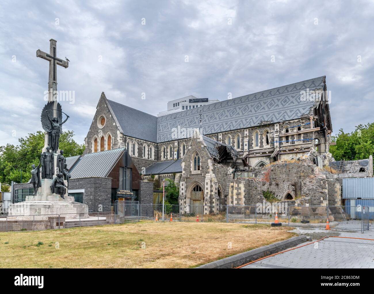 The ruins of Christchurch Cathedral, damaged in the earthquake of February 2011, Christchurch, New Zealand Stock Photo