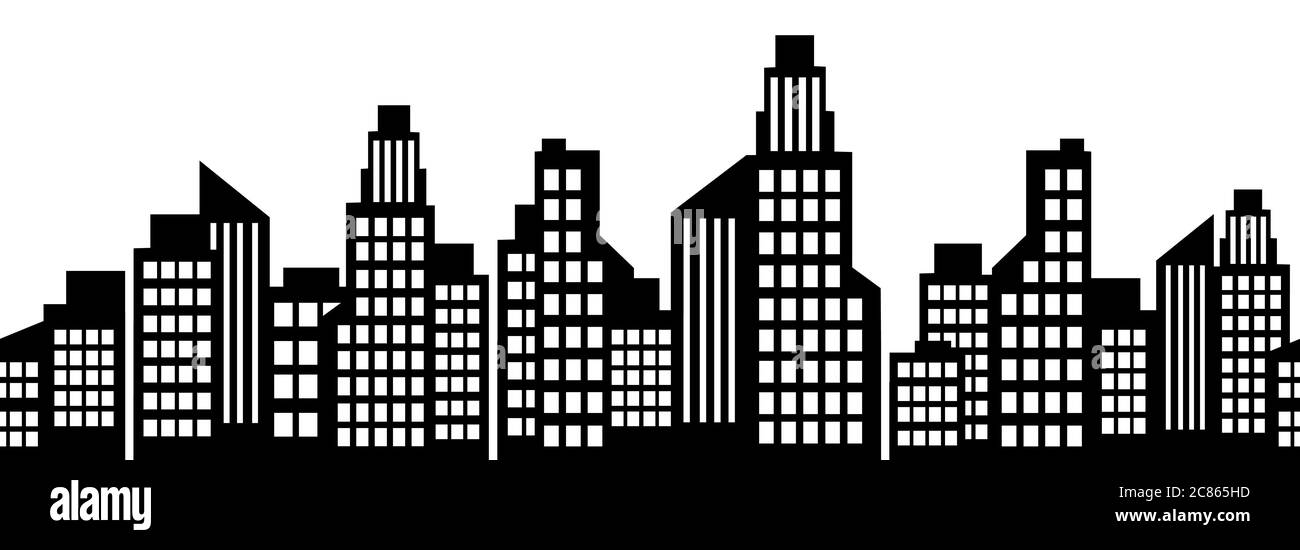 Cityscape outline, city houses seamless border, urban multi-story buildings  silhouette, town frame background, black and white line drawing, isolated  Stock Vector Image & Art - Alamy