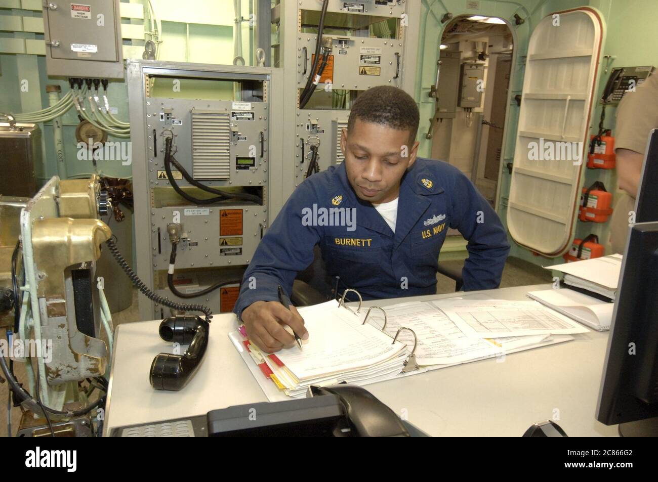 Ingleside, Texas January 12, 2006: The Central Control Station of the USS San Antonio (LPD-17) where all of the 664-foot ship's systems are monitored.   ©Bob Daemmrich Stock Photo