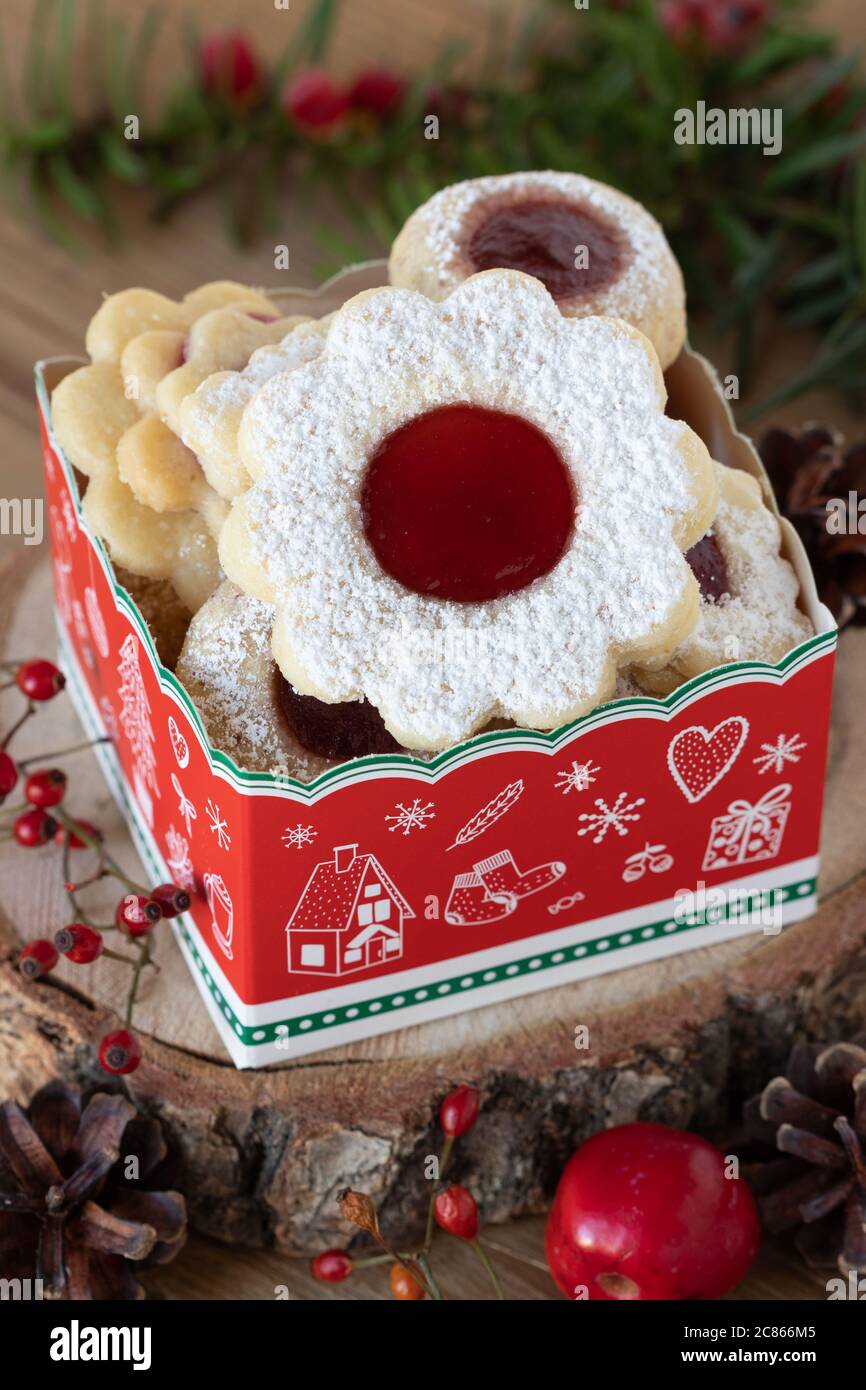 christmas biscuits in present box Stock Photo