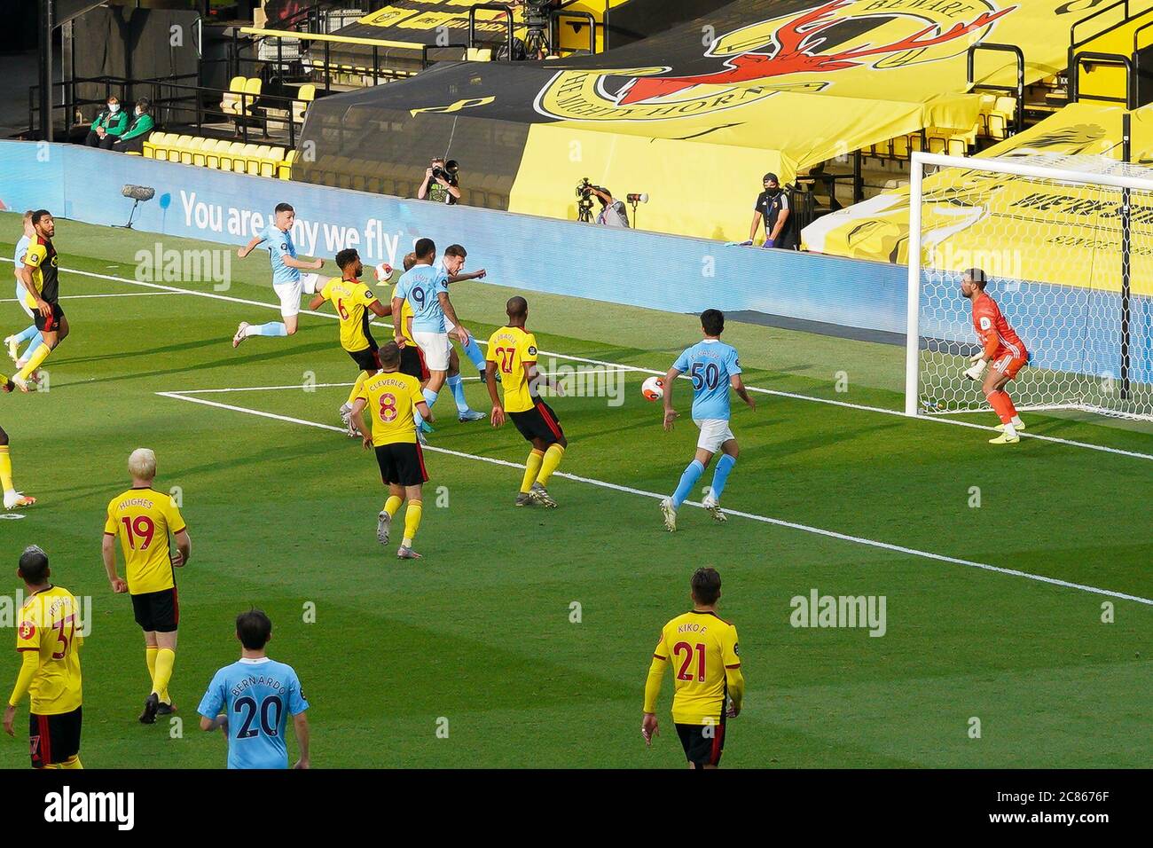 Watford Uk 21st July 2020 Aymeric Laporte Of Man City Scores His Team S Fourth Goal During
