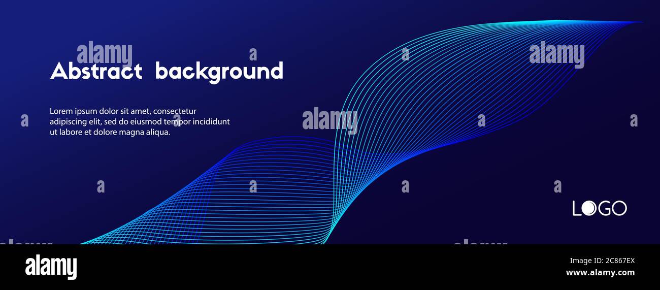Abstract dark blue minimal vector background. Long banner business template with dynamic wavy line Stock Vector