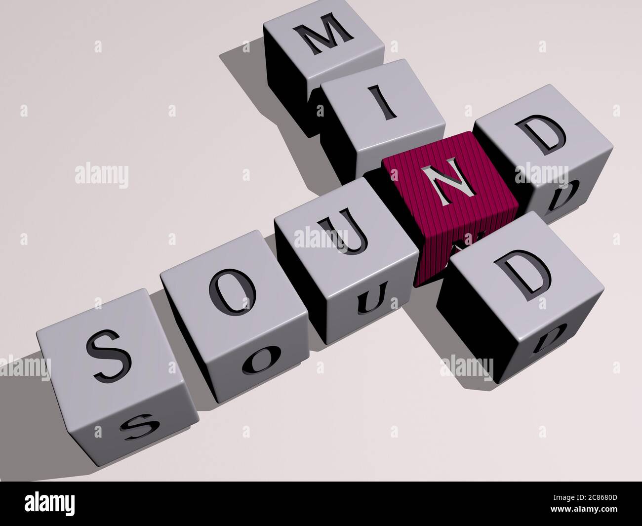 SOUND MIND combined by dice letters and color crossing for the related