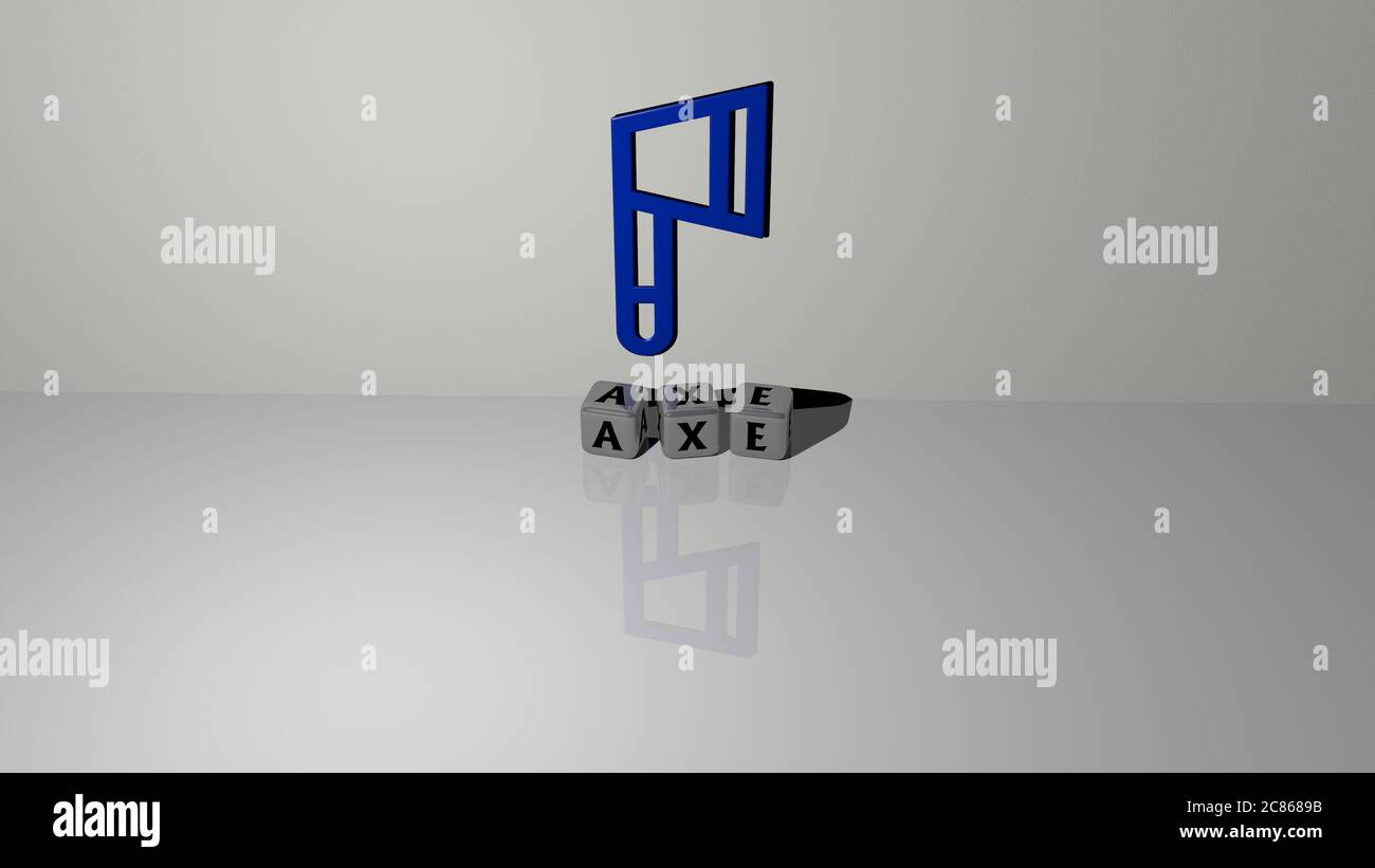 3D representation of axe with icon on the wall and text arranged by ...