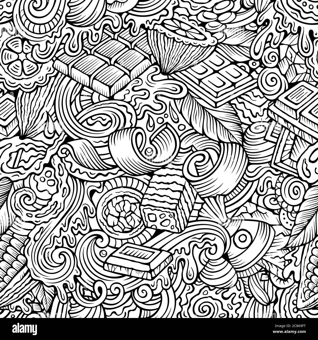 Chocolate hand drawn doodles seamless pattern. Cocoa vector ...