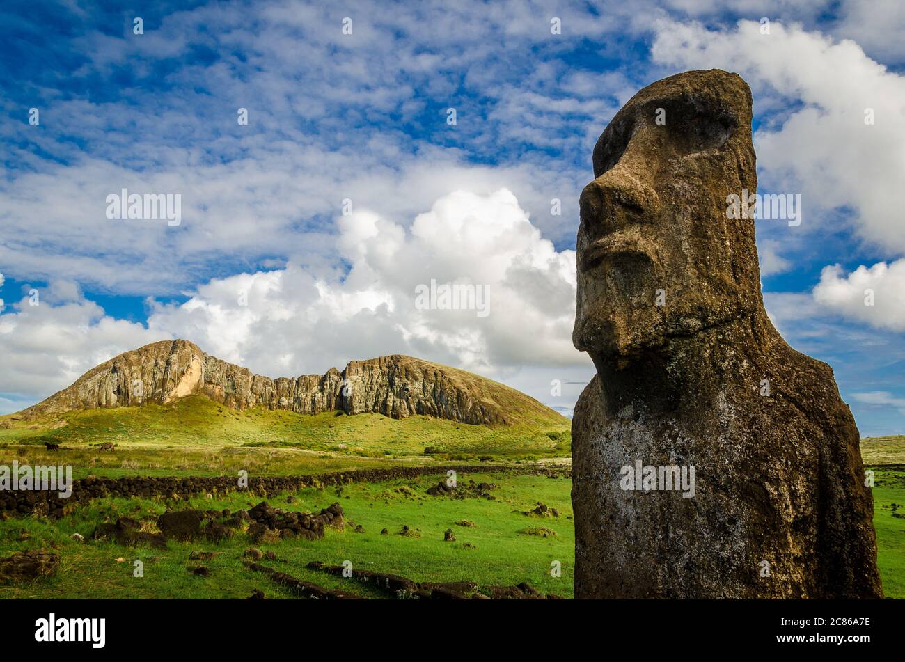 The Moai of Easter Island, Chile. All the moai here face sunset during