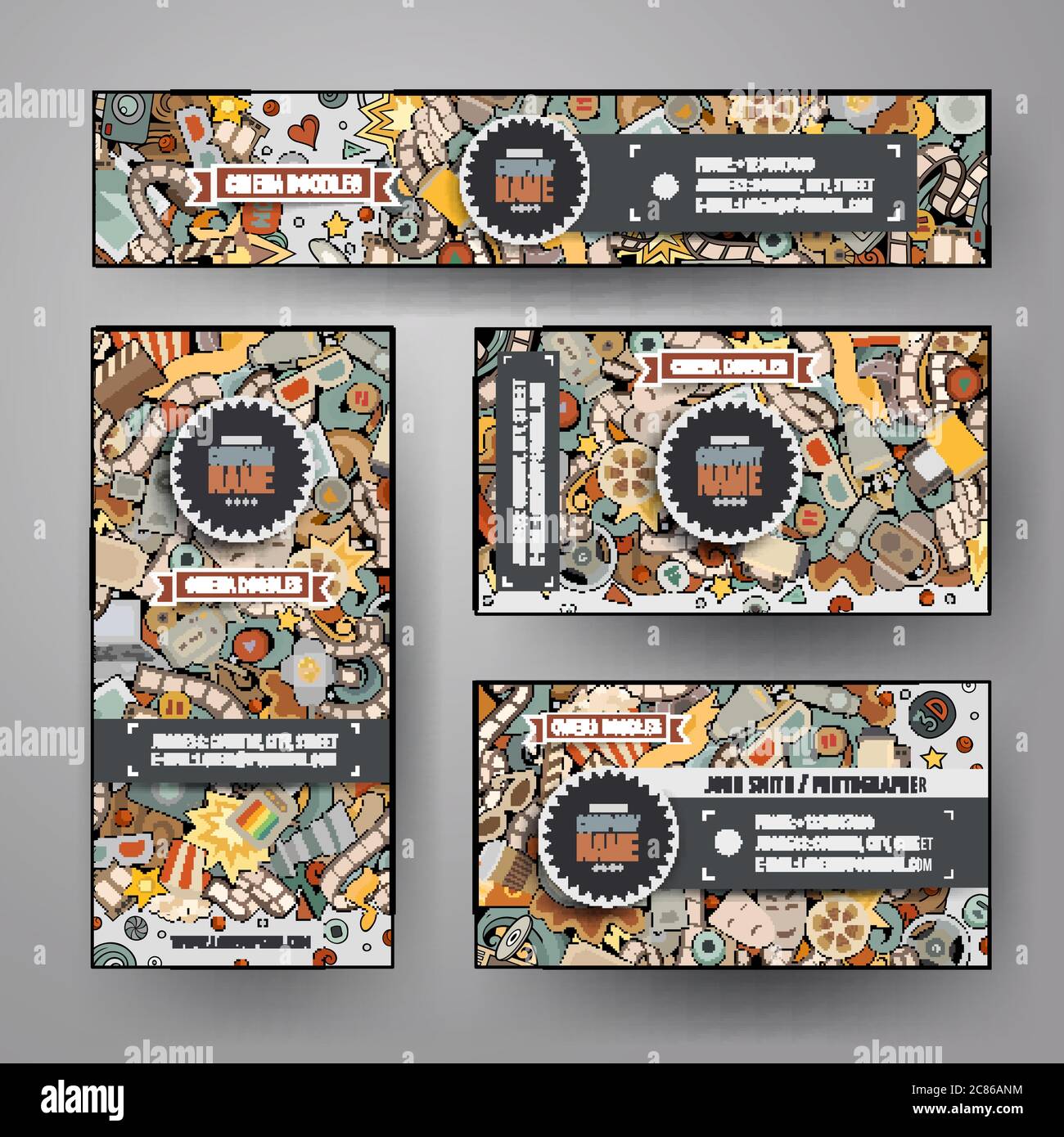 Corporate Identity vector templates set with doodles Cinema theme Stock ...