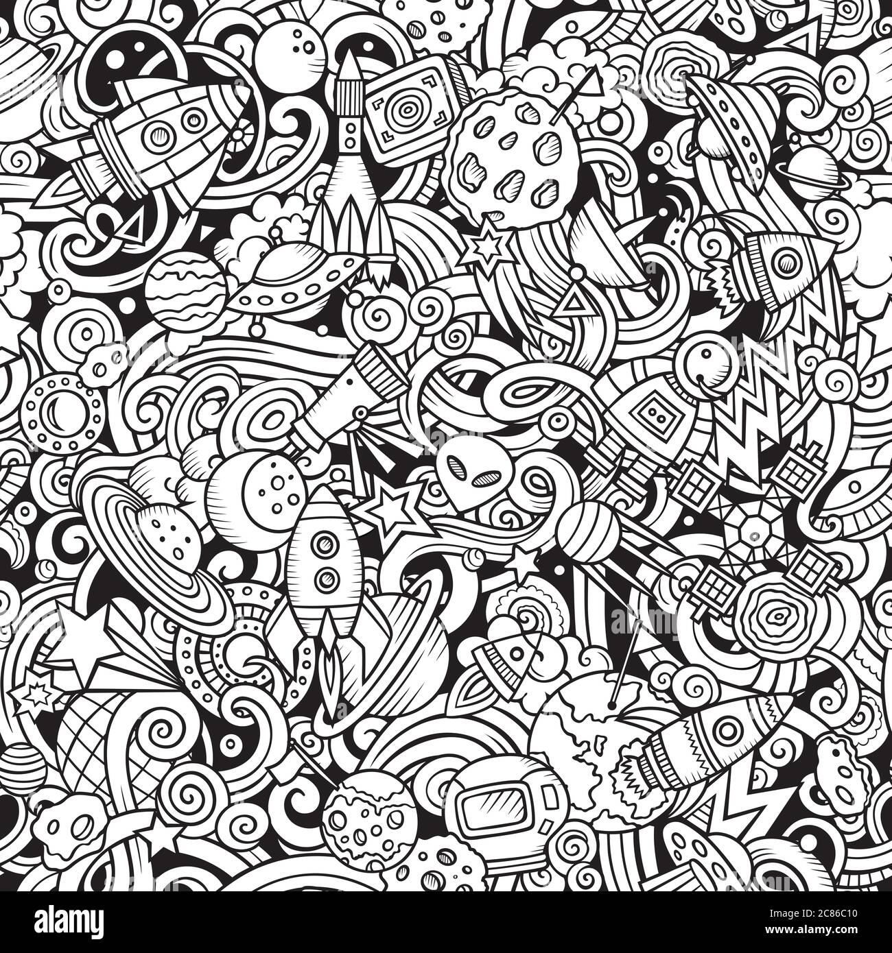 Cartoon cute doodles Space seamless pattern Stock Vector Image & Art ...
