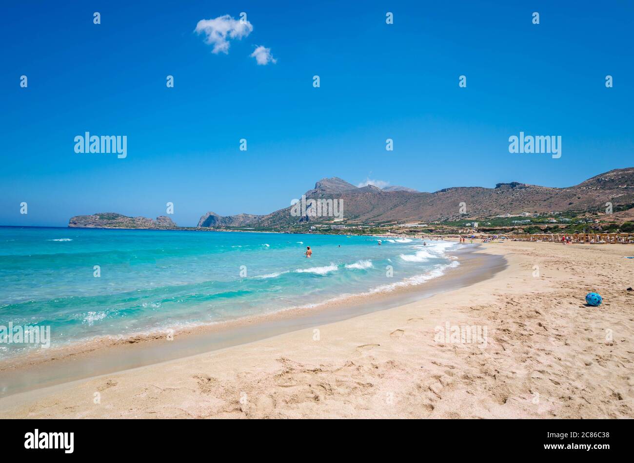 Falasarna beach, one of the most famous beaches of Crete located in the Kissamos province, at the northern edge of Crete’s western coast. Stock Photo