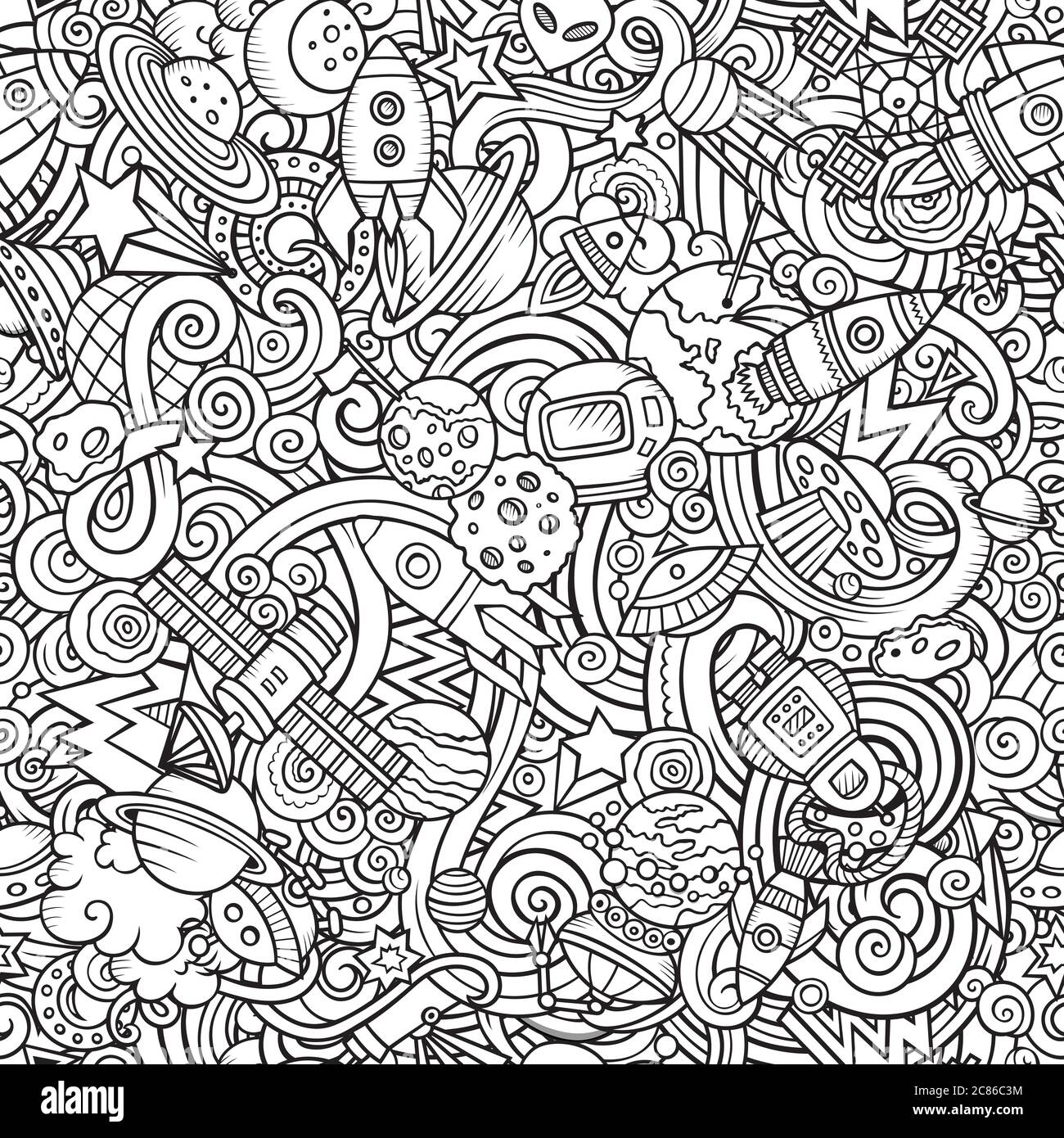 Cartoon cute doodles Space seamless pattern Stock Vector Image & Art ...