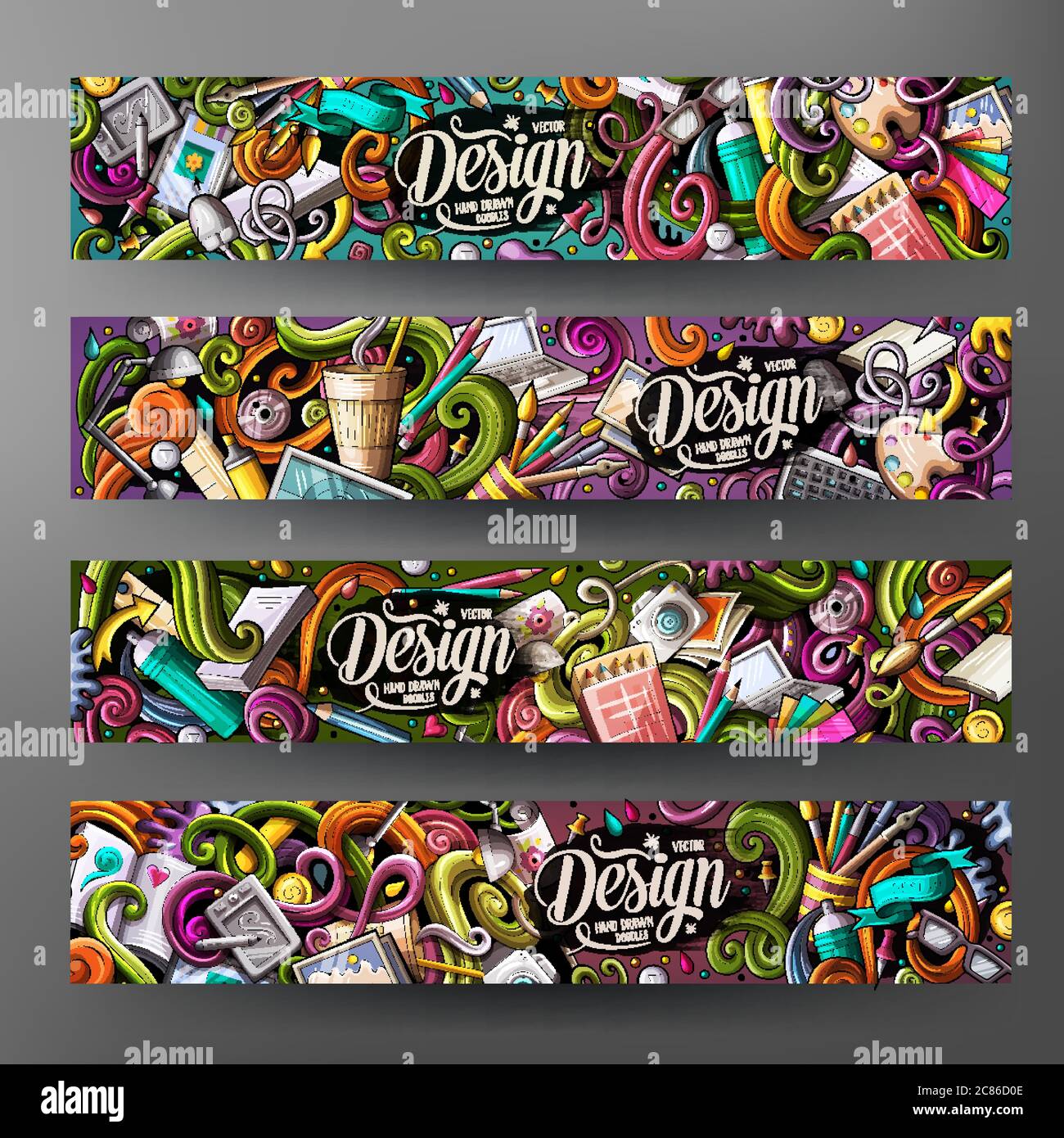 Cartoon colorful vector doodles design banners Stock Vector Image & Art ...