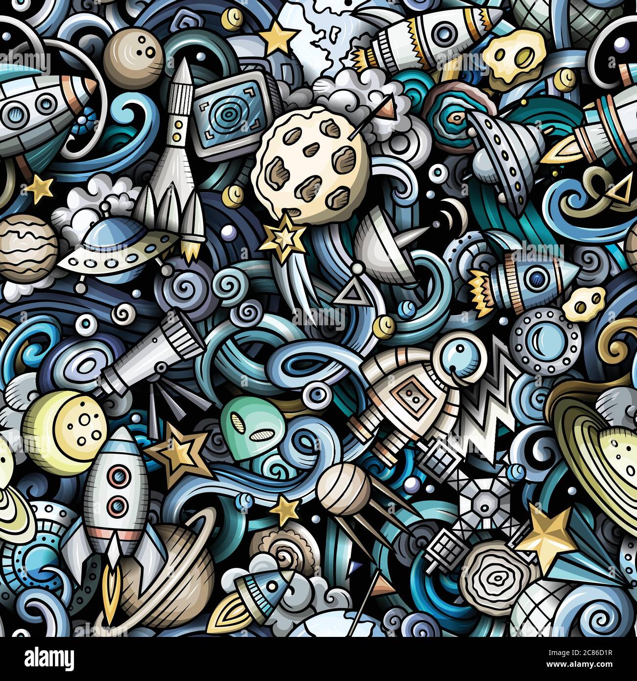Cartoon cute doodles Space seamless pattern Stock Vector Image & Art ...