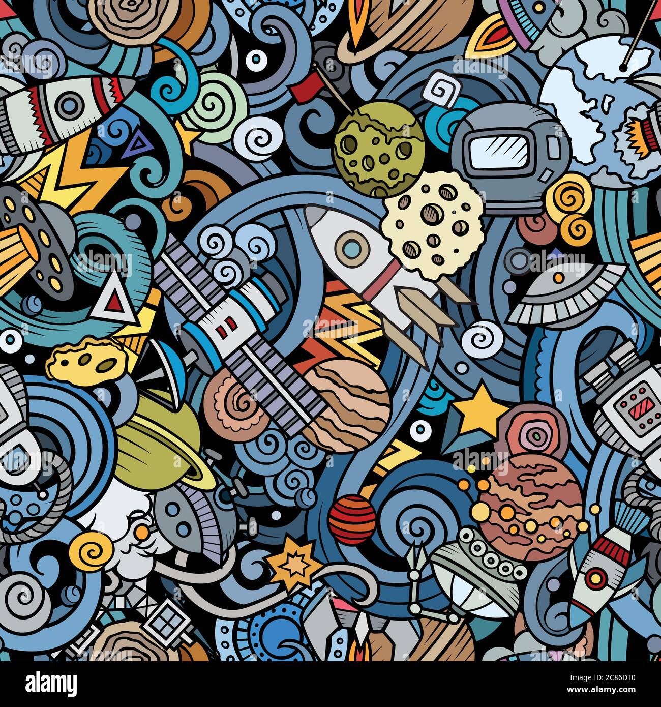 Cartoon cute doodles Space seamless pattern Stock Vector Image & Art ...