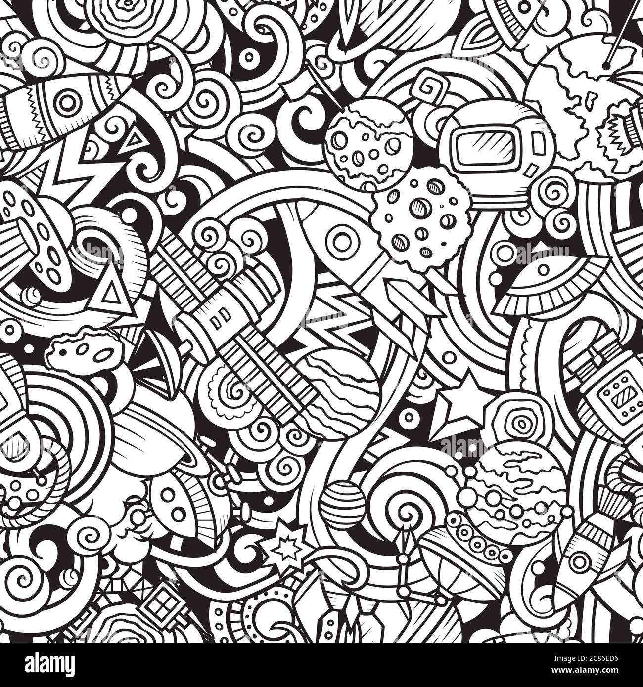 Cartoon cute doodles Space seamless pattern Stock Vector Image & Art ...
