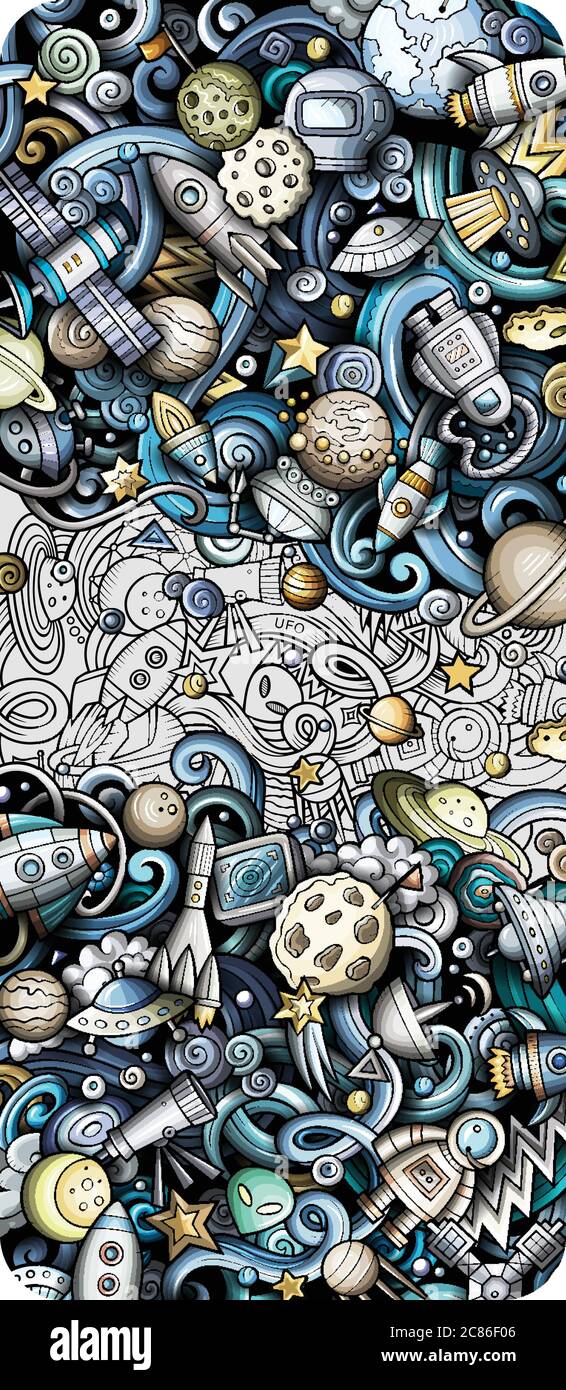 Space hand drawn doodle banner. Cartoon detailed illustrations Stock ...