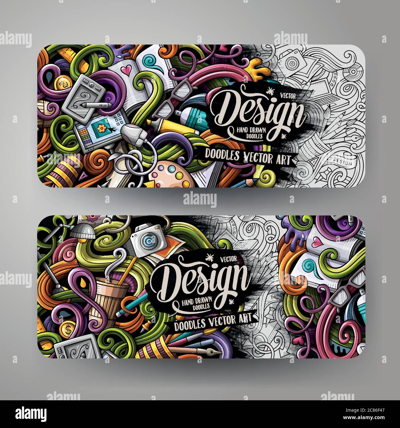 Cartoon colorful vector doodles design banners Stock Vector Image & Art ...