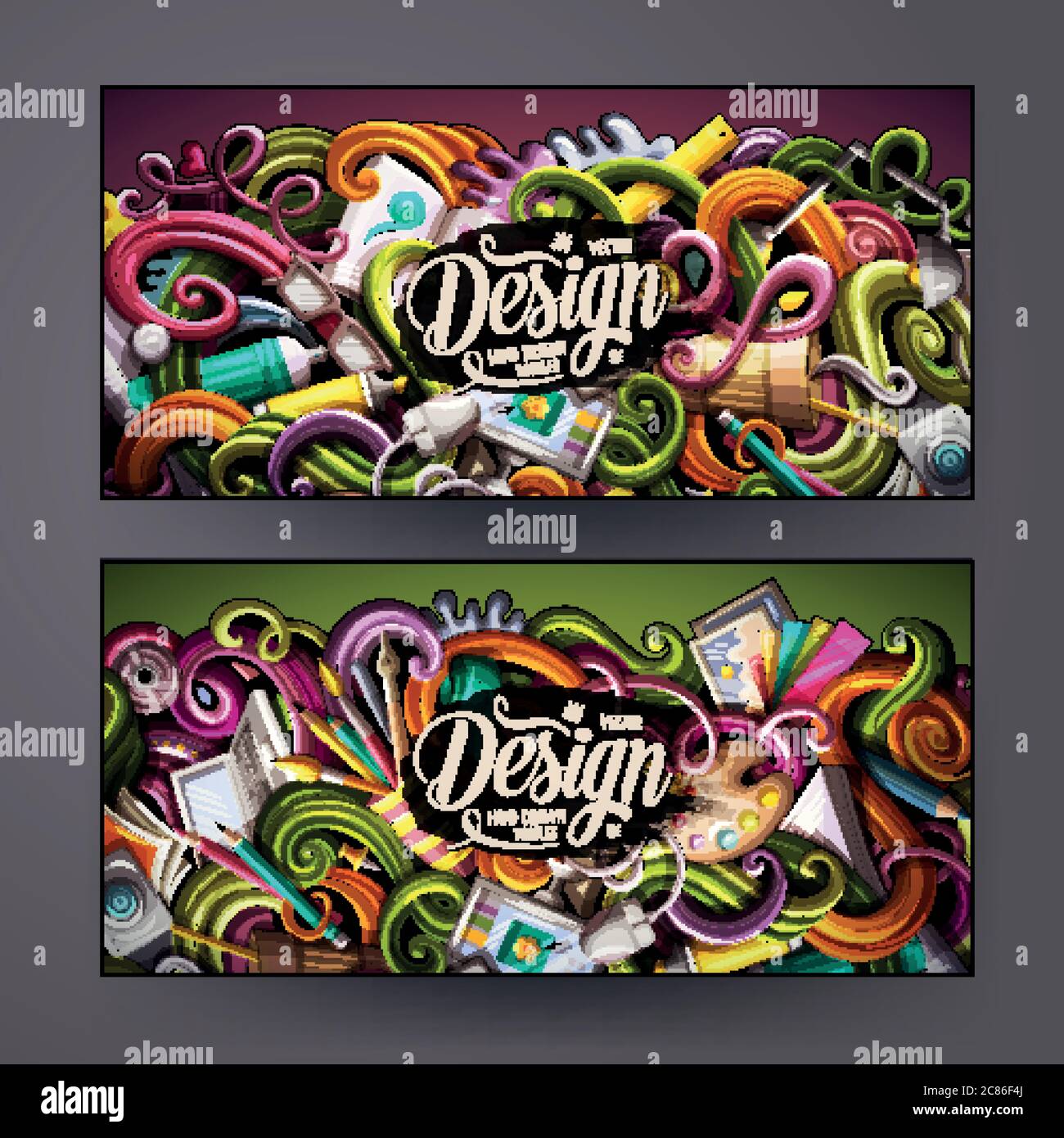 Cartoon colorful vector doodles design banners Stock Vector Image & Art ...