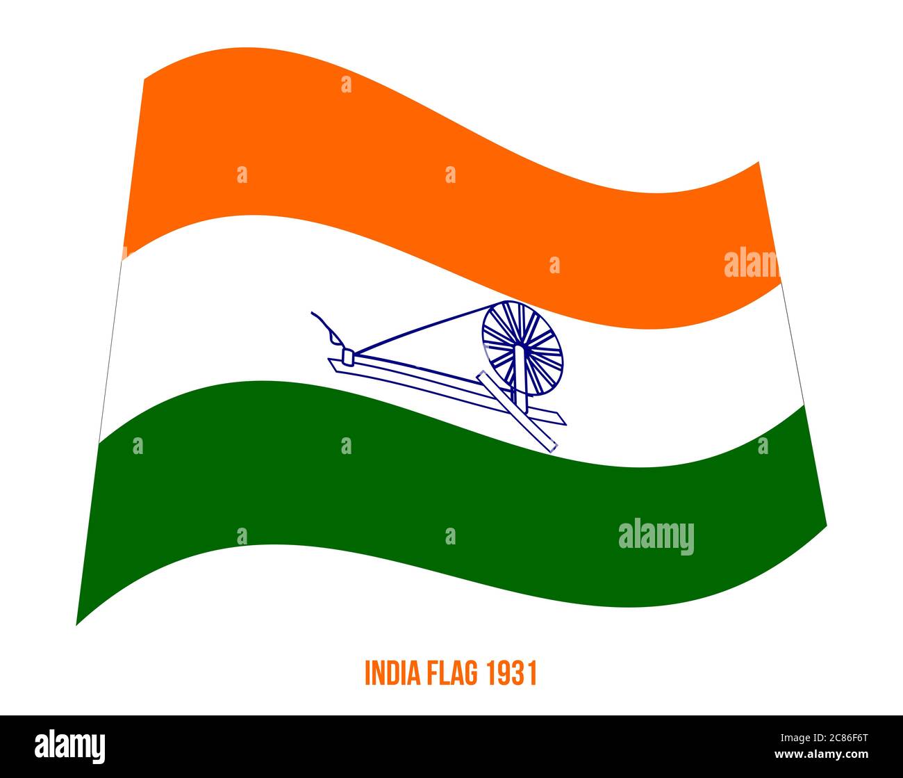 India Flag Waving 1931 Vector Illustration on White Background. Swaraj Flag Officially Adopted By The Indian National Congress in 1931. Stock Vector