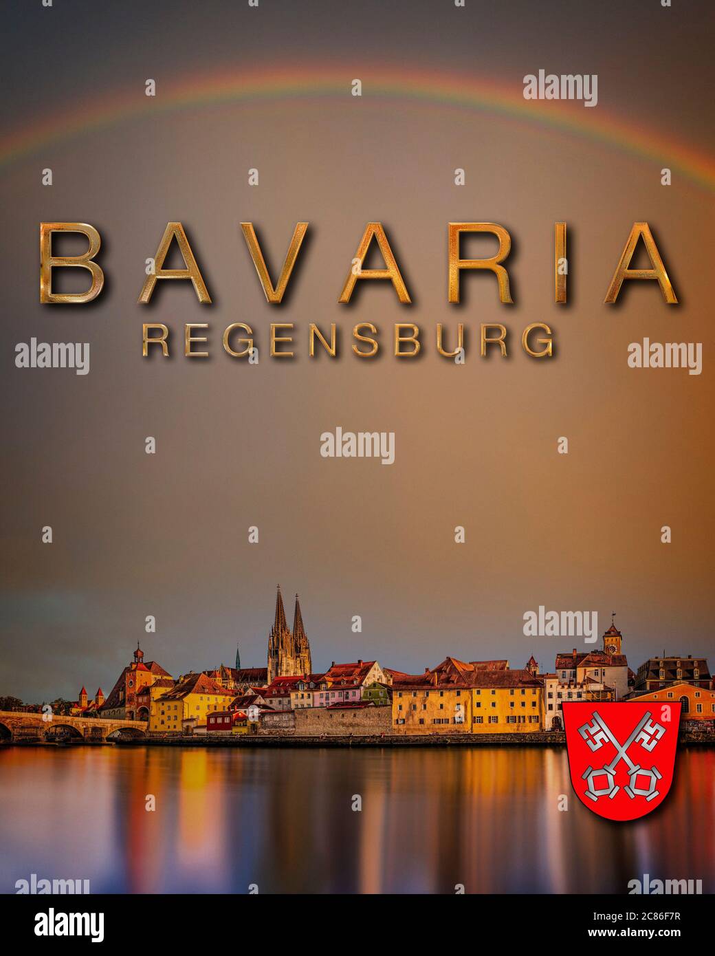 DE - BAVARIA: St. Peter's Cathedral and Steinerne Bruecke over River Danube at Regensburg Stock Photo