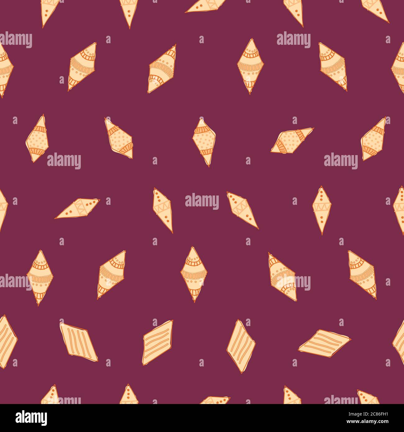 Scattered Shields Doodle Pattern Filled Diamond shape on red background Seamless pattern Vector hand drawn illustration surface design Stock Vector