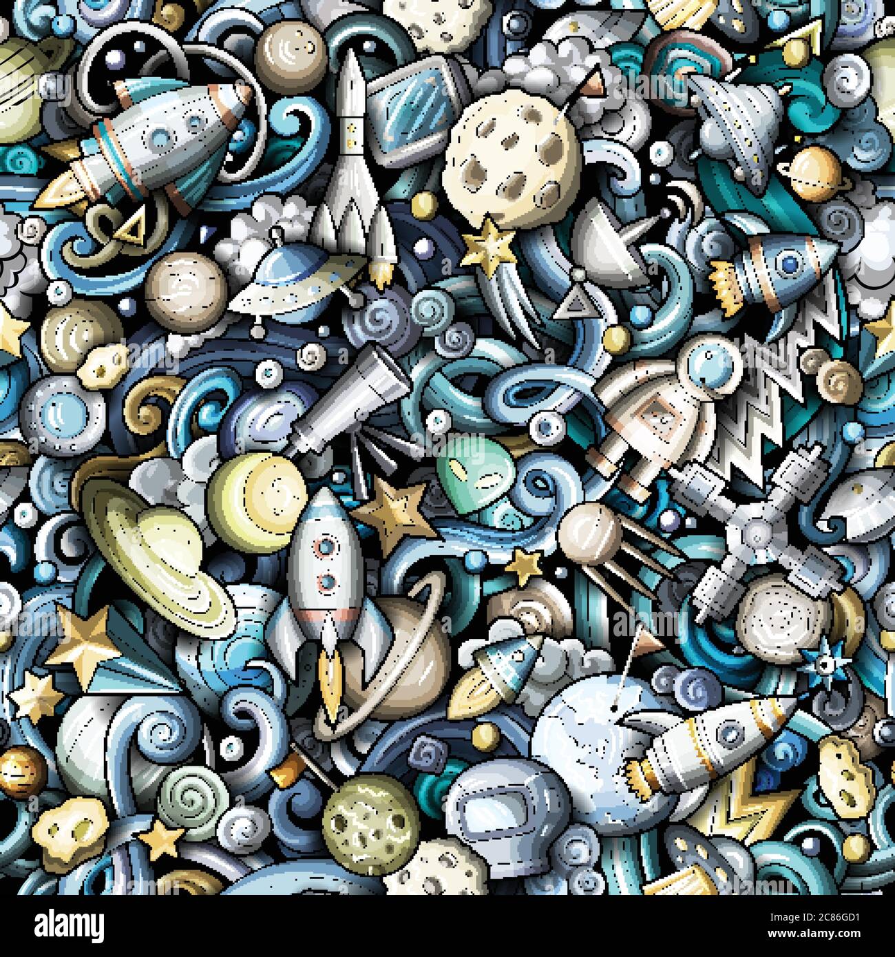 Cartoon cute doodles Space seamless pattern Stock Vector Image & Art ...