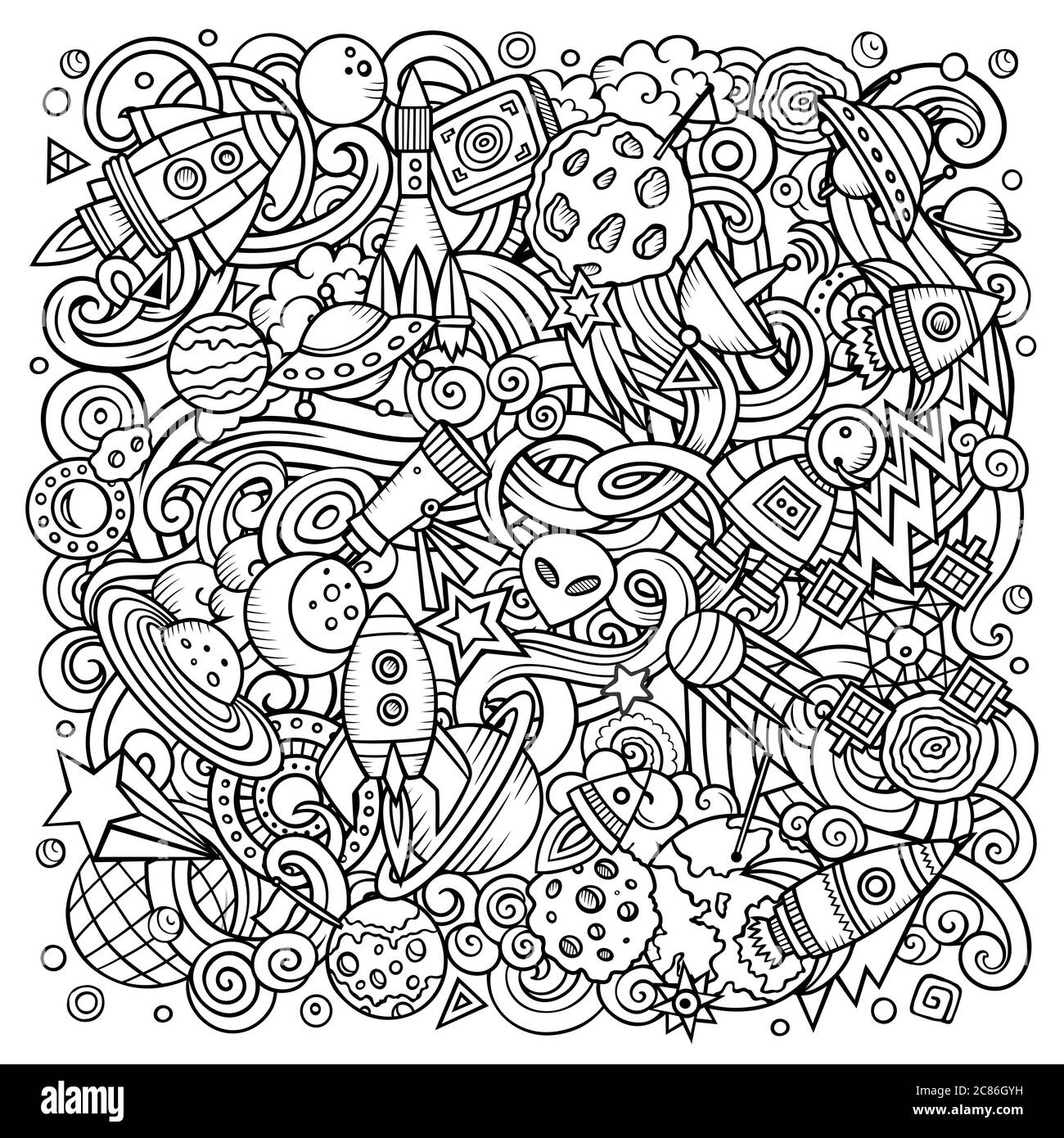 Cartoon vector doodles Space illustration. Sketchy background Stock Vector  Image & Art - Alamy