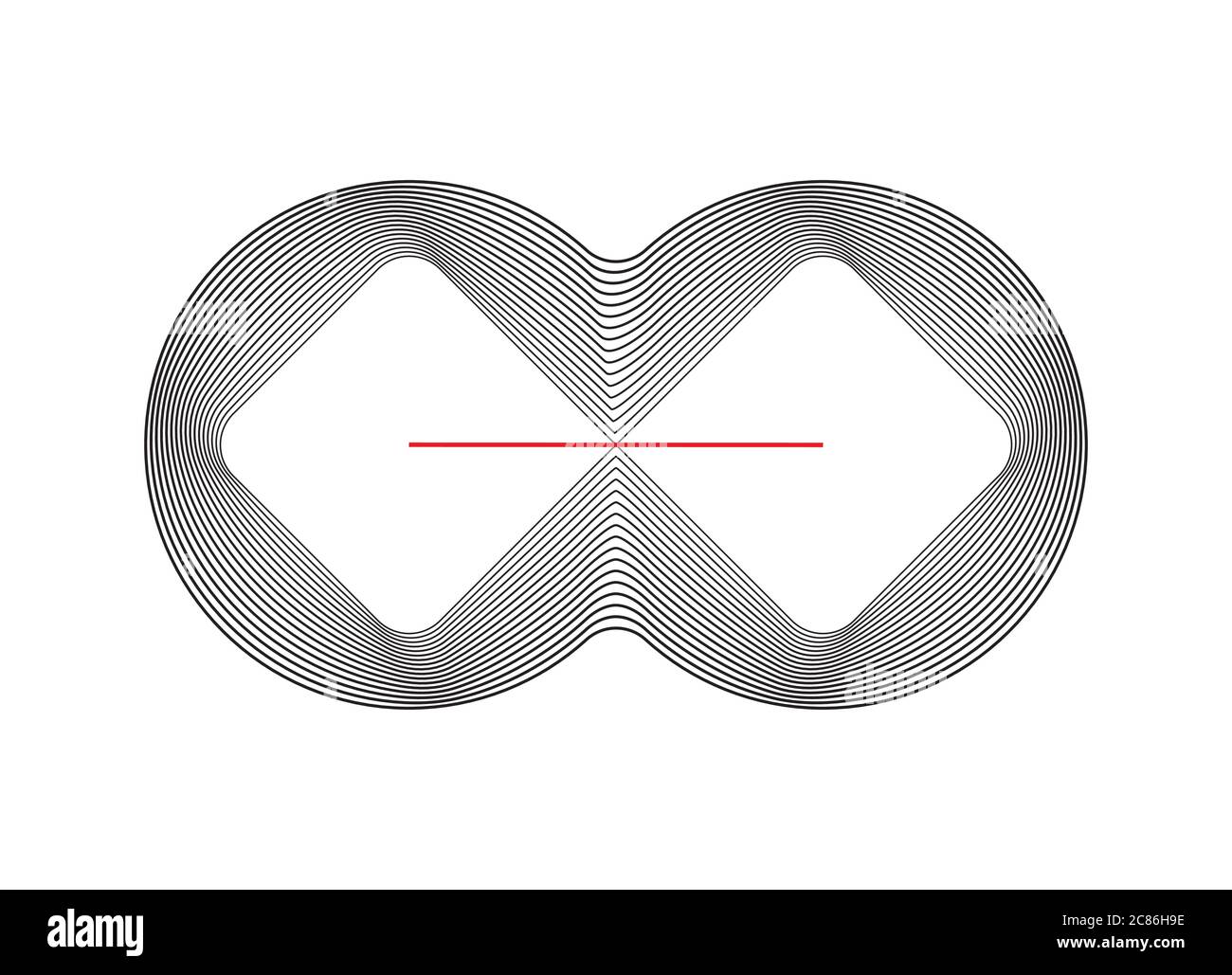 Geometric square and circle line style combination isolated on white background, infinity art design. Flat vector logo design template element. Stock Vector