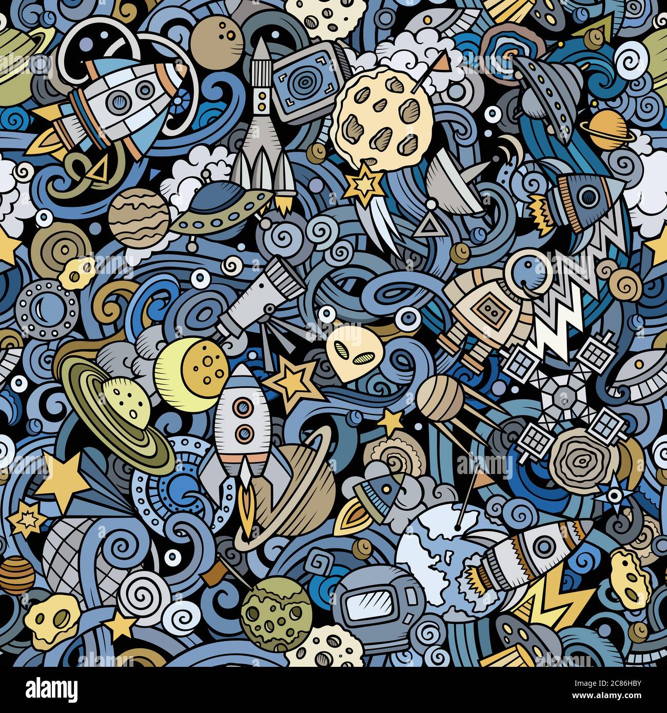 Cartoon cute doodles Space seamless pattern Stock Vector Image & Art ...