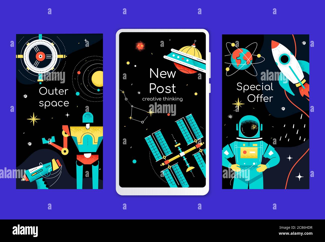 Outer space - set of modern vector backgrounds Stock Vector