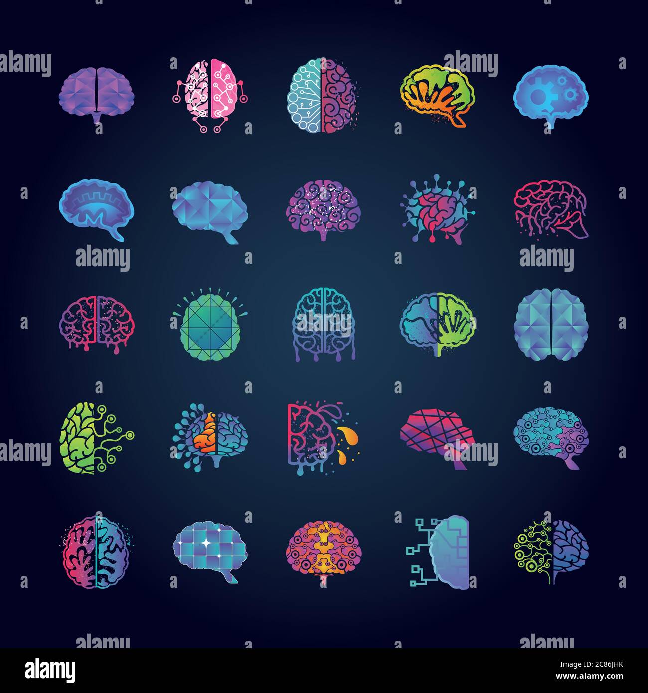brain thinking and design set of icons vector illustration design Stock ...