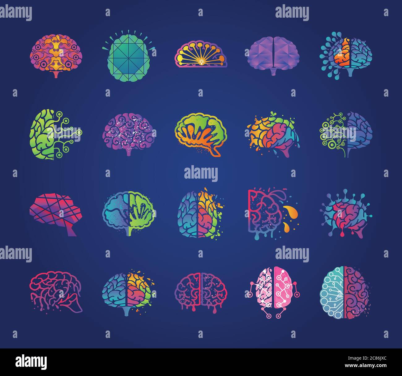 brain thinking and design set of icons vector illustration design Stock ...