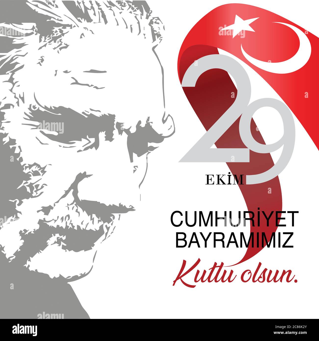 29 Ekim Cumhuriyet Bayramı illustration. 29 ekim Cumhuriyet Bayrami kutlu olsun, Republic Day Turkey. Translation: 29 october Turkey Republic Day, hap Stock Vector