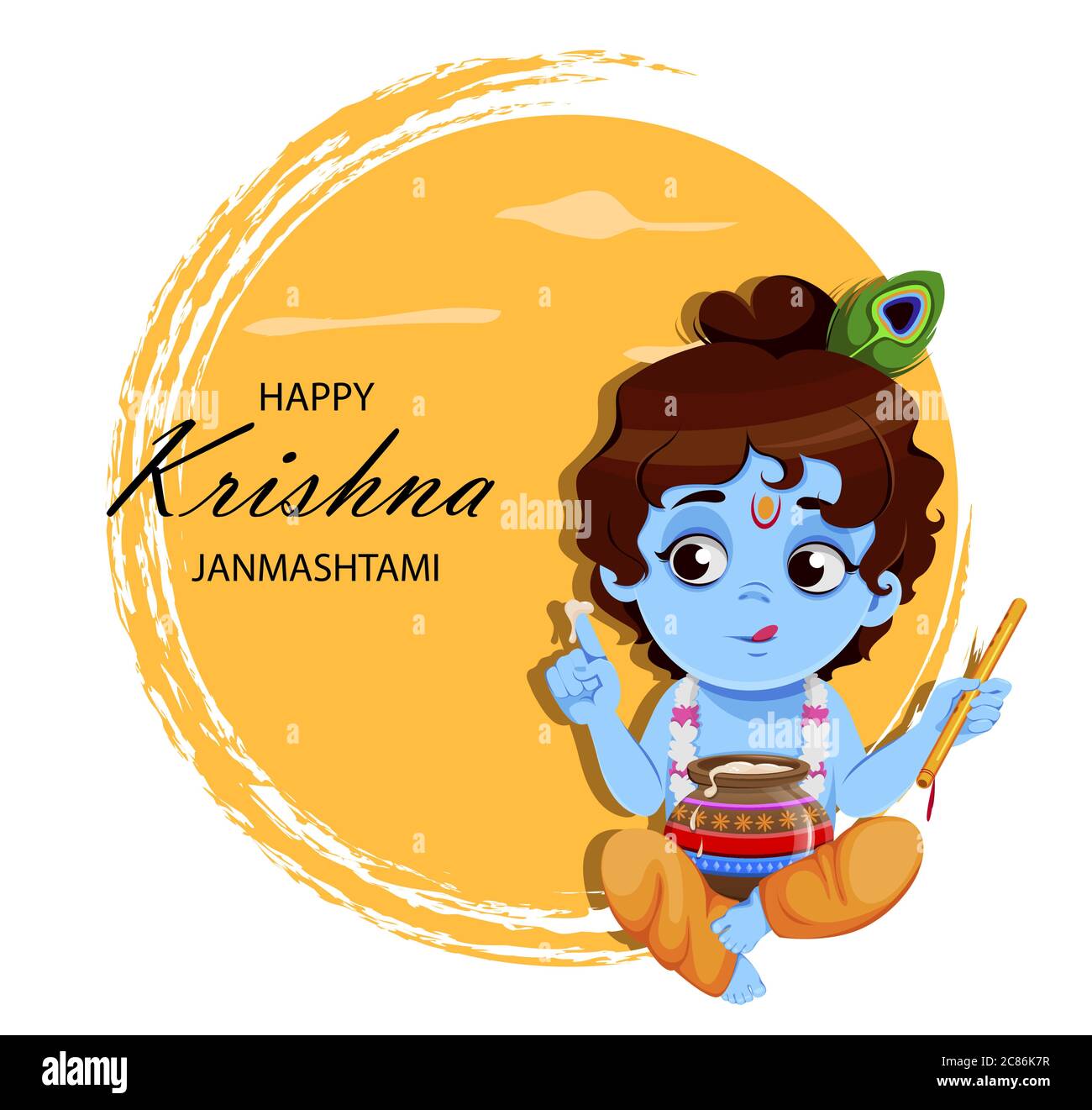 Happy Krishna Janmashtami sale. Little Lord Krishna with flute and pot.  Happy Janmashtami festival of India. Vector illustration on abstract yellow  ba Stock Vector Image & Art - Alamy