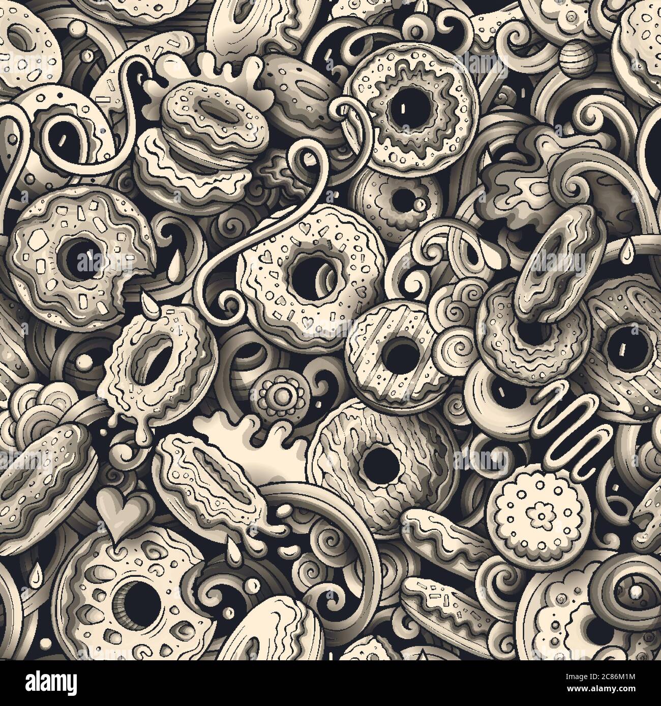 Cartoon cute doodles hand drawn Donuts seamless pattern Stock Vector ...