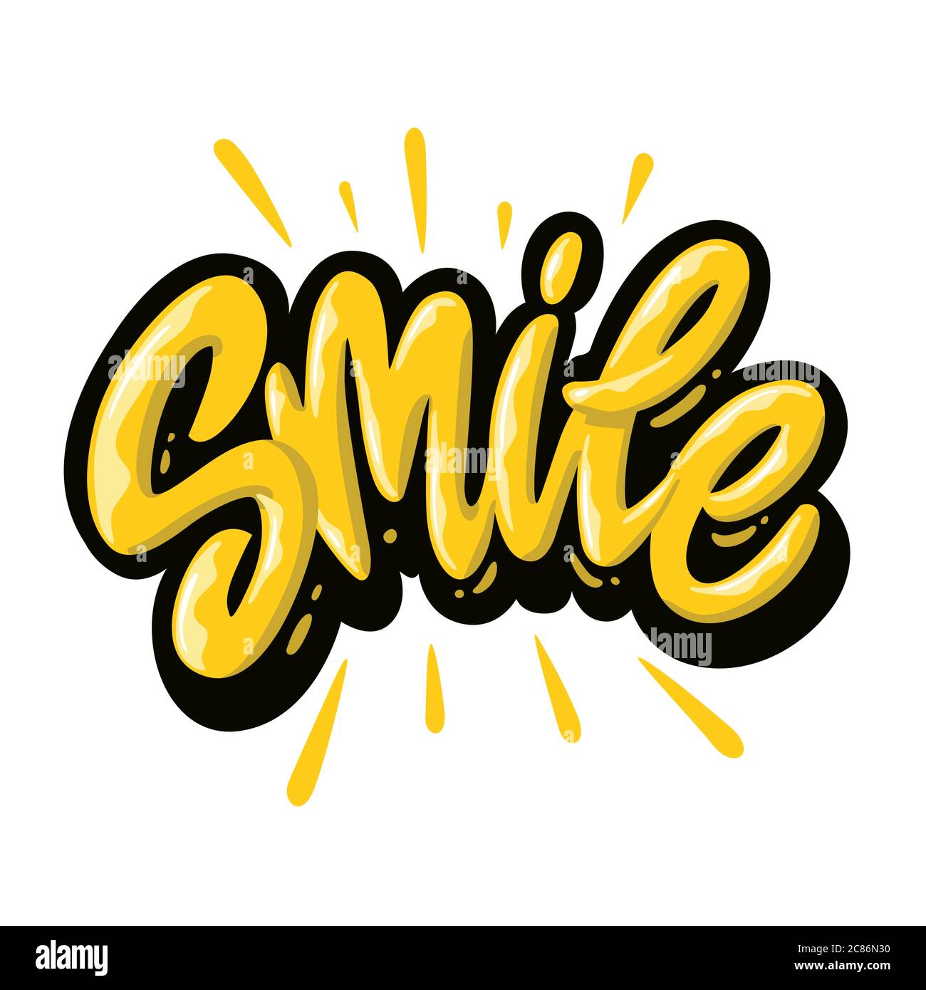 Smile. Hand lettering colorful text. Design template for greeting cards, invitations, banners, gifts, prints and posters. Calligraphic inscription. Stock Vector
