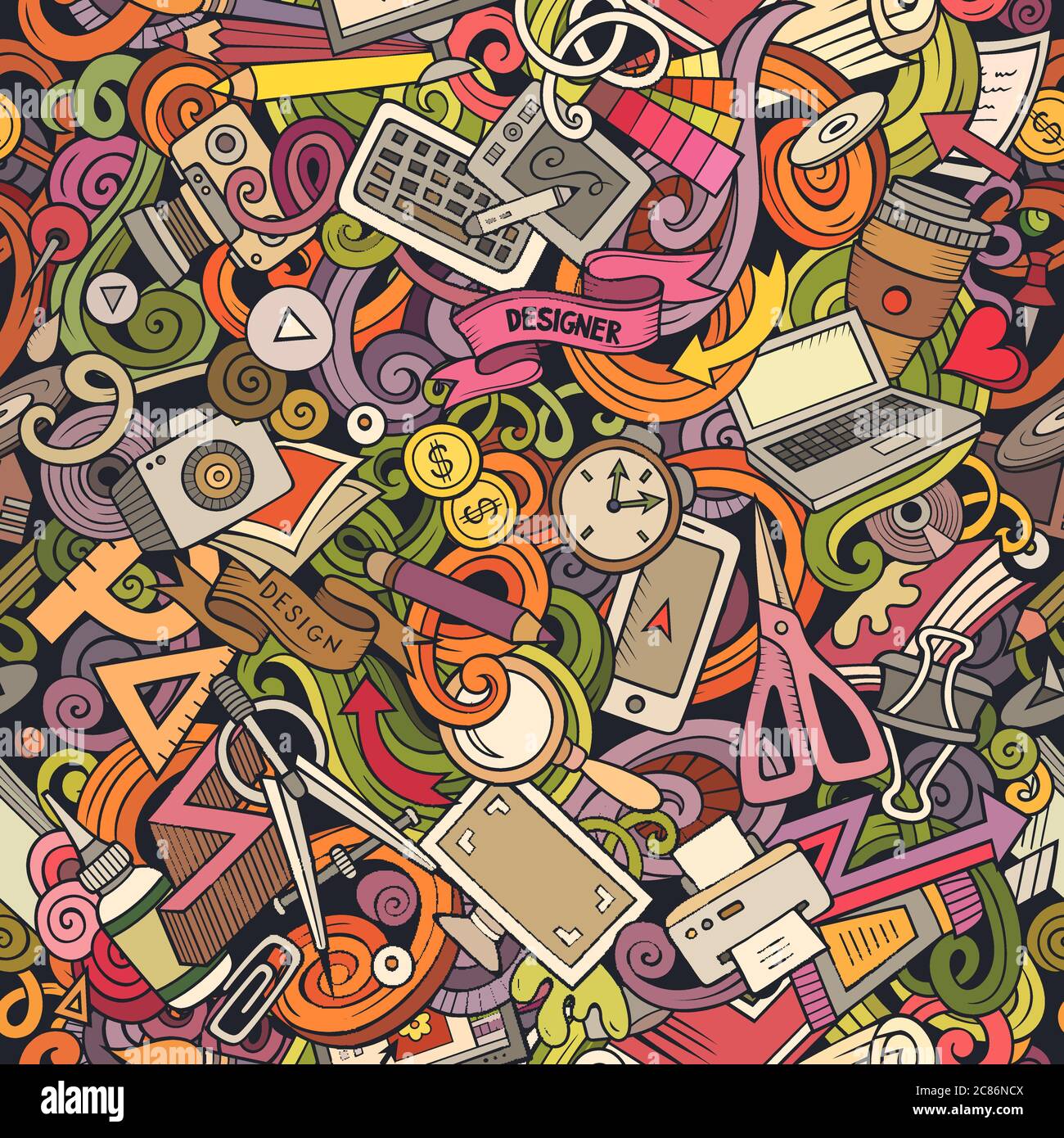 Cartoon cute doodles hand drawn Designer seamless pattern Stock Vector ...