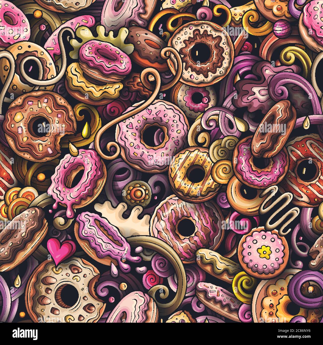 Cartoon cute doodles hand drawn Donuts seamless pattern Stock Vector ...