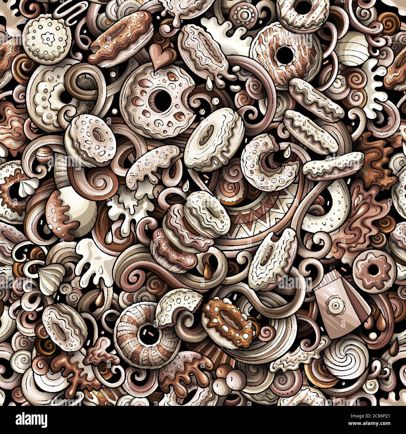 Cartoon cute doodles hand drawn Donuts seamless pattern Stock Vector ...