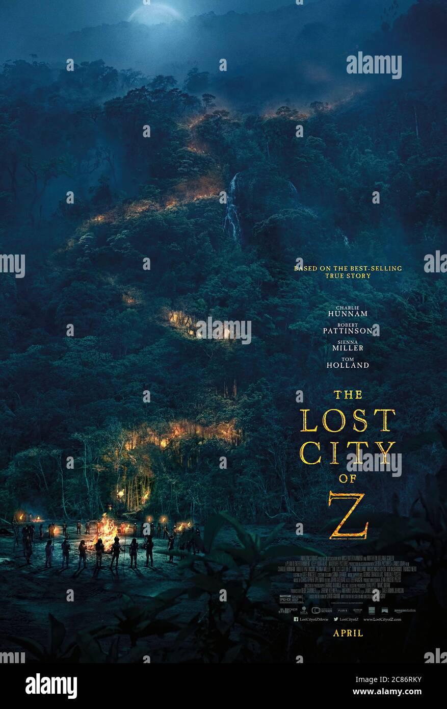 The Lost City of Z (2016) directed by James Gray and starring Charlie Hunnam, Robert Pattinson, Sienna Miller and Tom Holland. True story of British explorer Percy Fawcett who disappeared in 1925 during an expedition to find Z, his name for an ancient lost city in the jungles of Brazil. Stock Photo