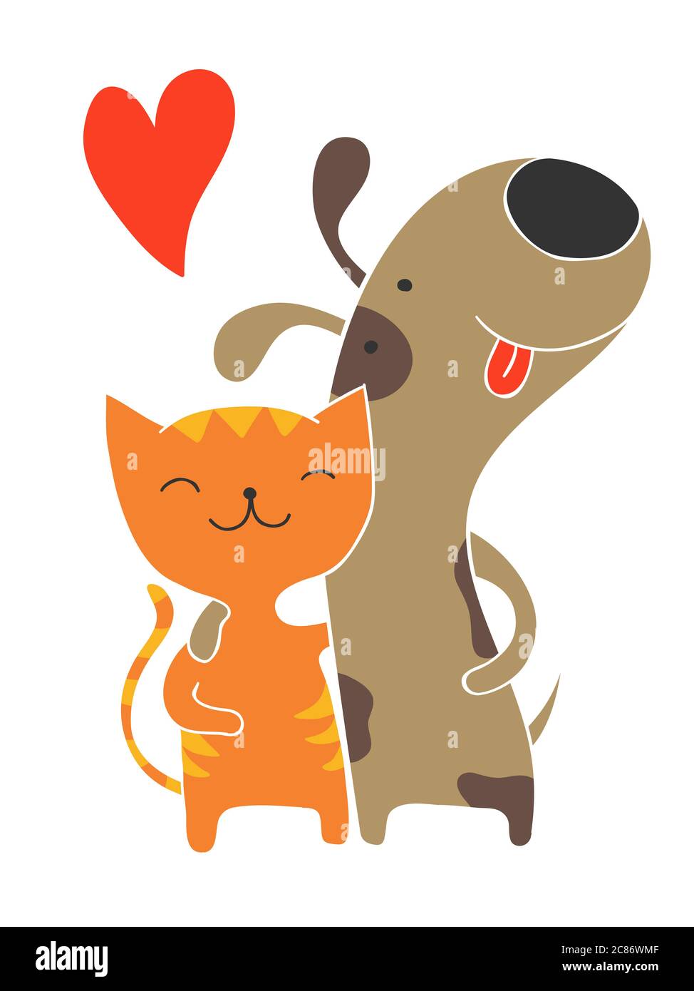 Cute cartoon cat and dog holding each other. They are best friends forever  Stock Photo - Alamy