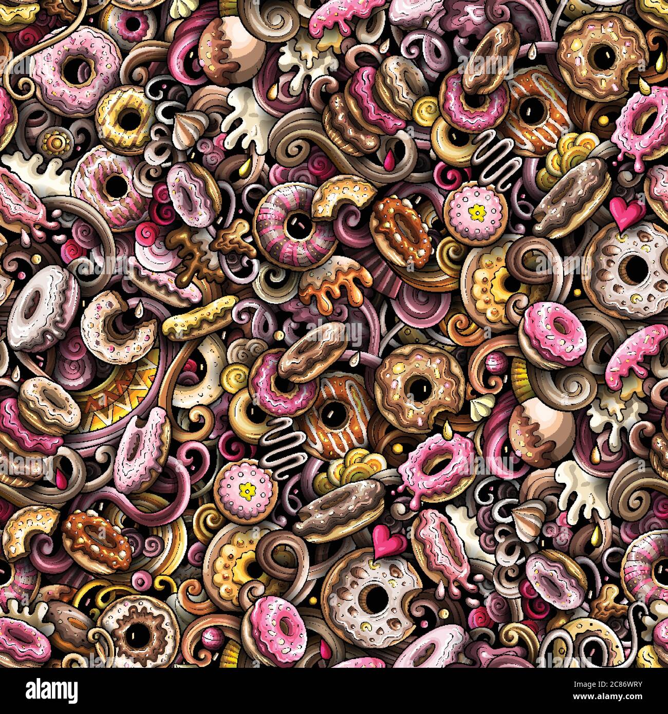 Cartoon cute doodles hand drawn Donuts seamless pattern Stock Vector ...