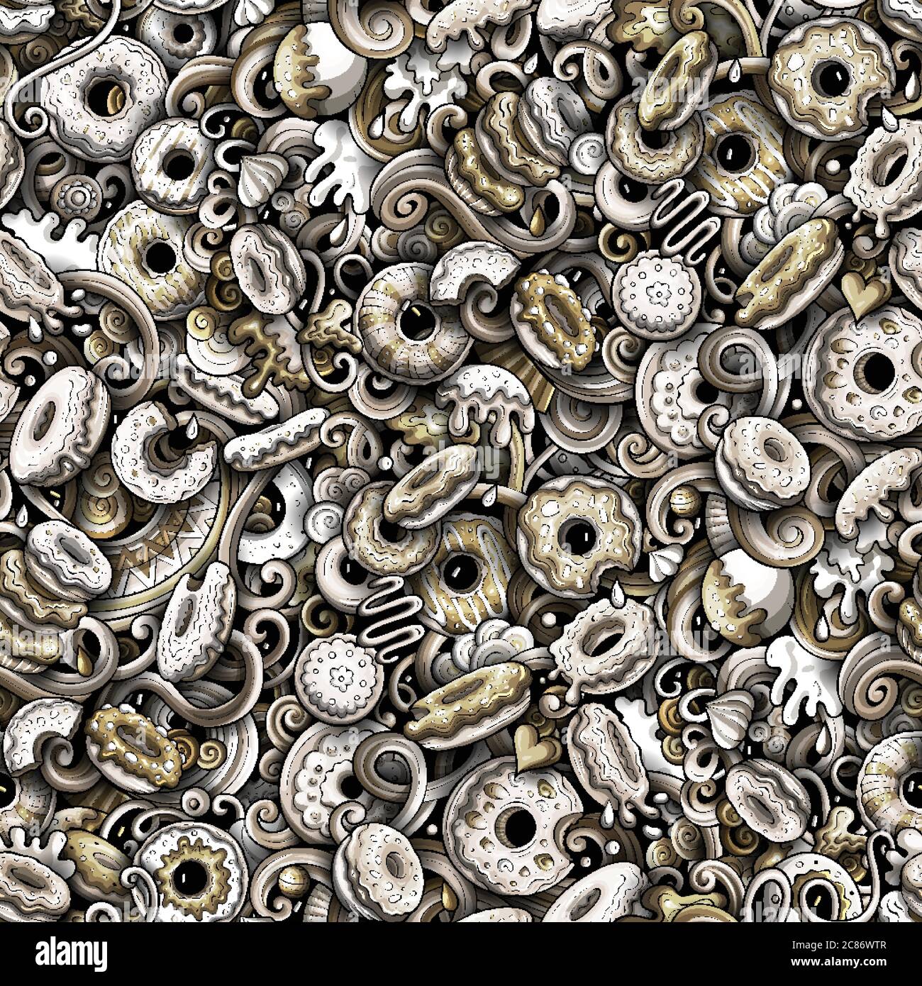 Cartoon cute doodles hand drawn Donuts seamless pattern Stock Vector ...