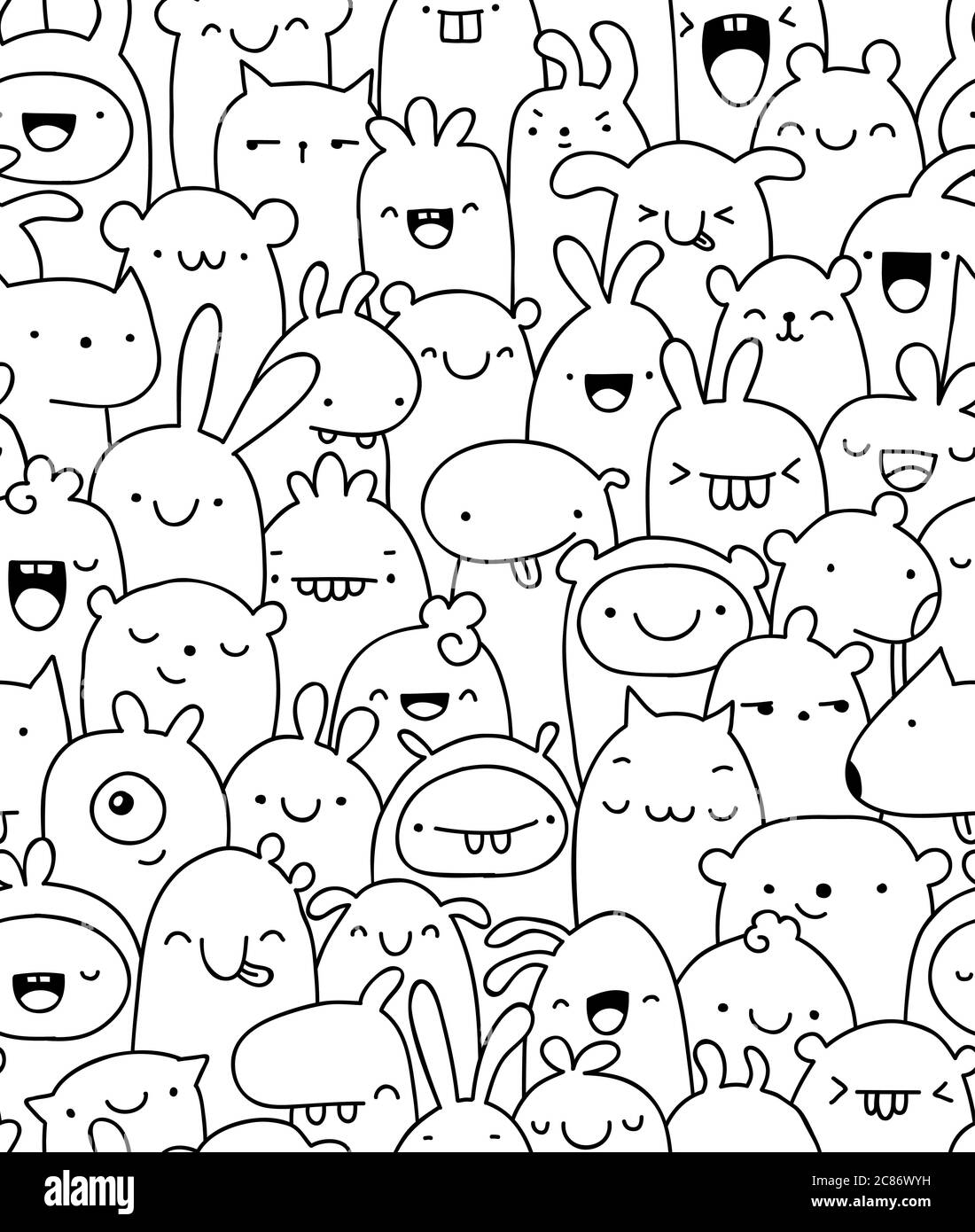 Cute and fun pattern with various imaginary characters Stock Photo