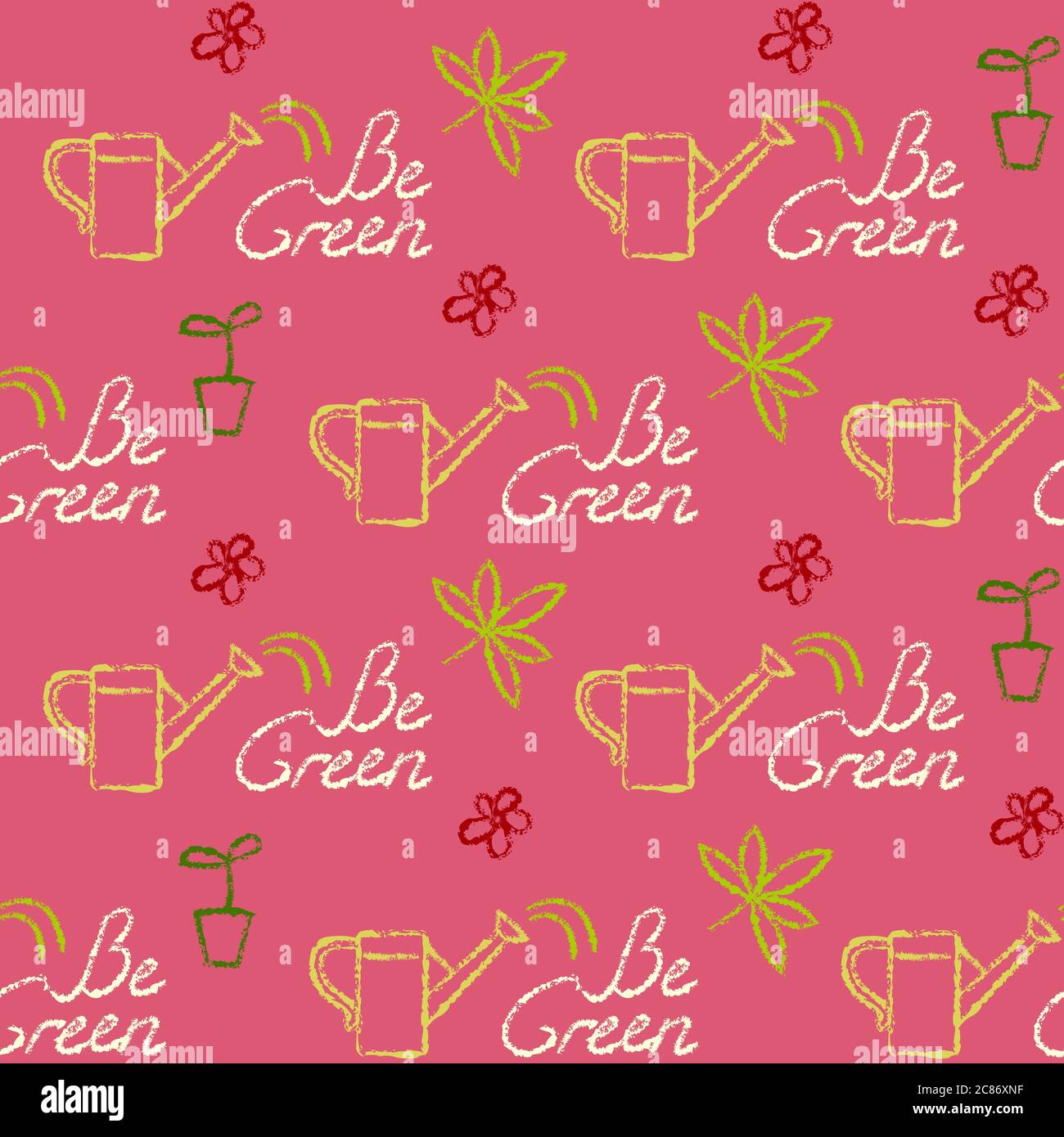 Seamless pattern with Be Green lettering. Ecology themed repeating texture. Stock Vector