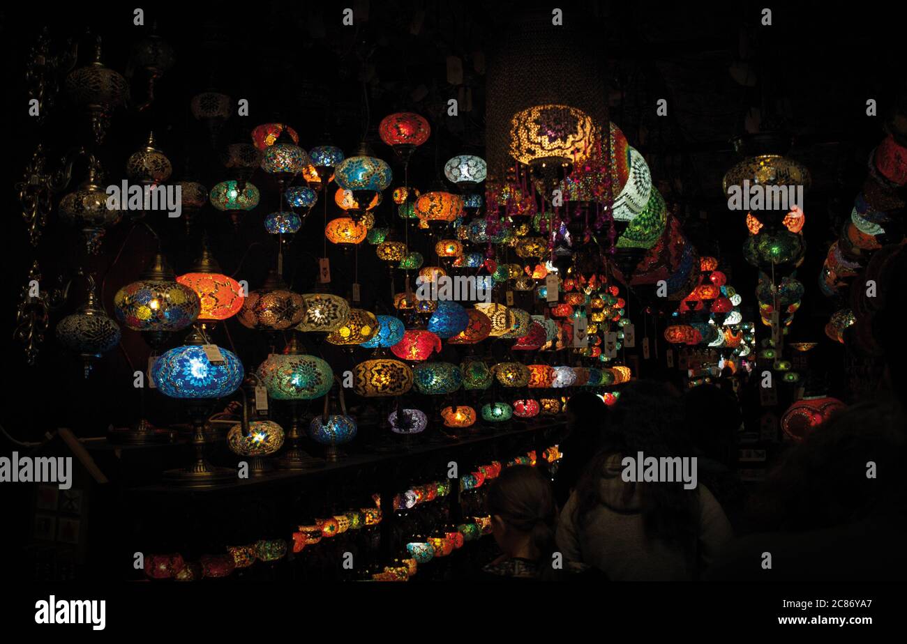 Moroccan / Turkish multi-coloured mosaic lamp shades. Camden Market shop,  London Stock Photo - Alamy