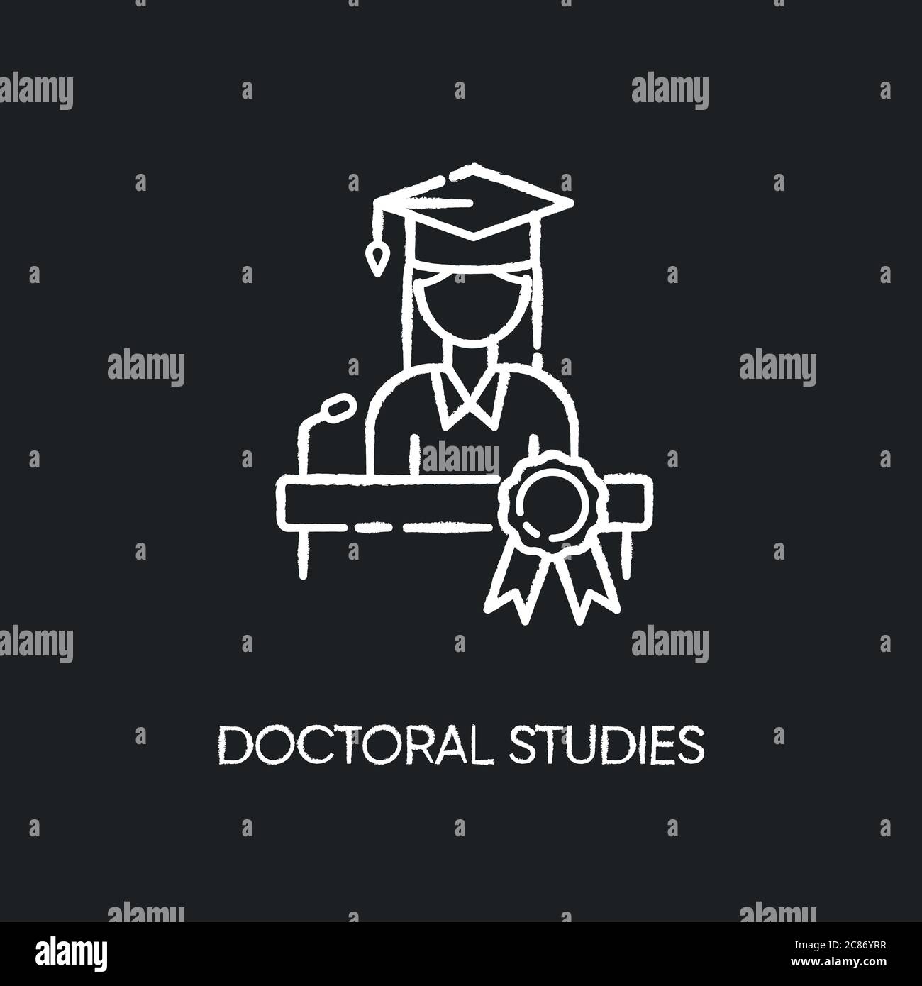 Doctoral studies chalk white icon on black background. University graduation, academic achievement. Obtaining doctors degree. PhD student, successful Stock Vector